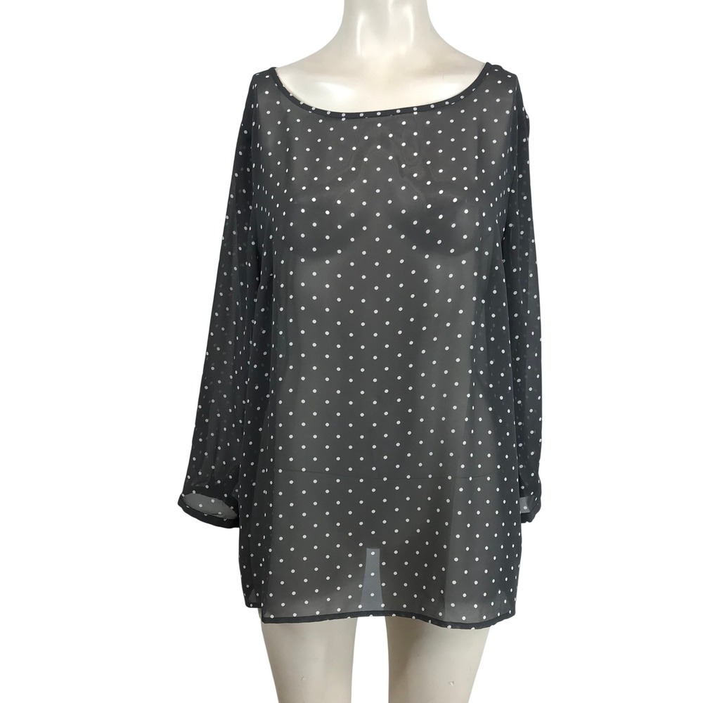 Ann Taylor LOFT Womens Black Polka Dot Sheer Chiffon Blouse Top Size L NEW‎